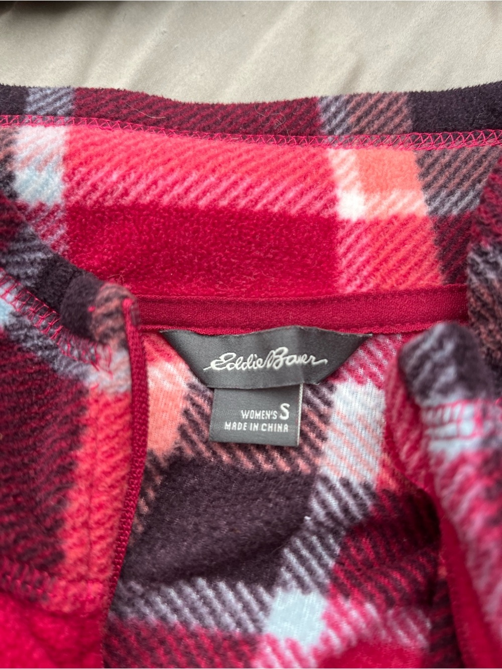 Eddie Bauer Pink and Black Plaid Half -Zip Fleece Pullover - Picture 6 of 6